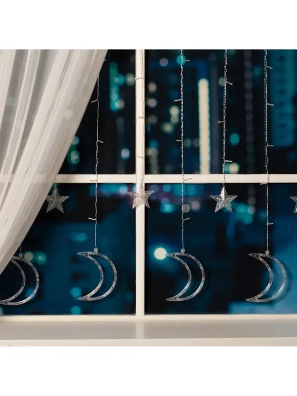 Гирлянда &laquo;Бахрома&raquo; 2.7&times;0.9 м с насадками &laquo;Месяц&raquo;, IP20, прозрачная нить, 138 LED, свечение тёплое белое, 8 режимов, 220 В