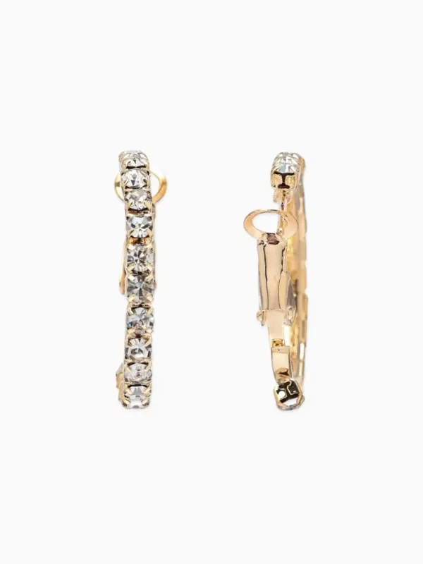 Серьги-кольца со стразами d=2.5 см, белые в золоте