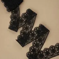 Кружево гипюровое, 45 мм &times; 6.8 &plusmn; 0.5 м, цвет чёрный