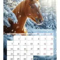 Календарь 2026 на ригеле «Тройка лошадей»