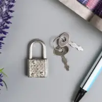 Замочек с ключиком для шкатулки, металл, под серебро, 3.3&times;1.9 см