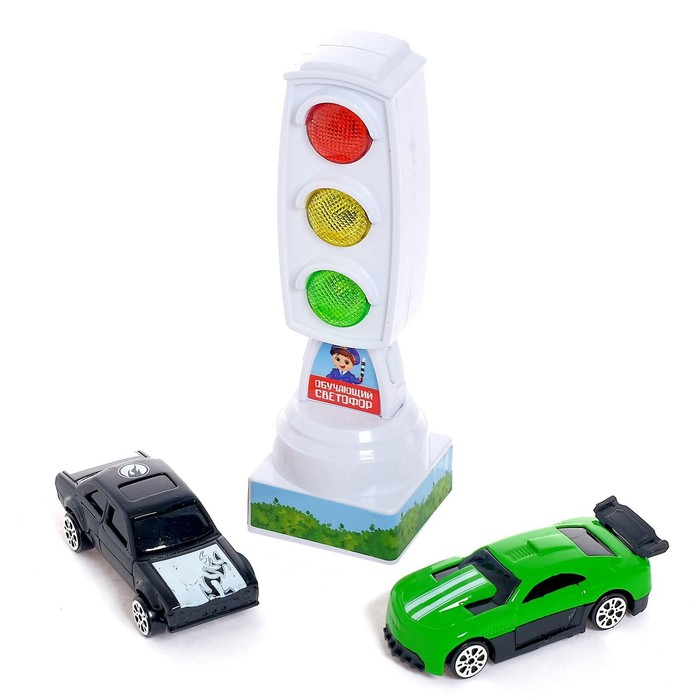Светофор с машинками &laquo;Изучаем ПДД&raquo;, световые эффекты, русский чип, МИКС
