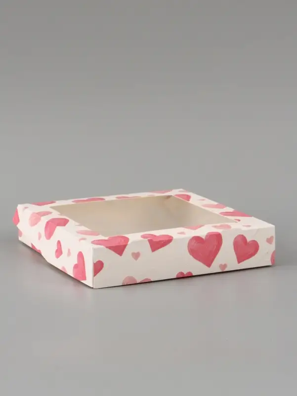 Коробка подарочная с окном &laquo;Воздушные сердца&raquo;, 20&times;20&times;4 см, самосборная