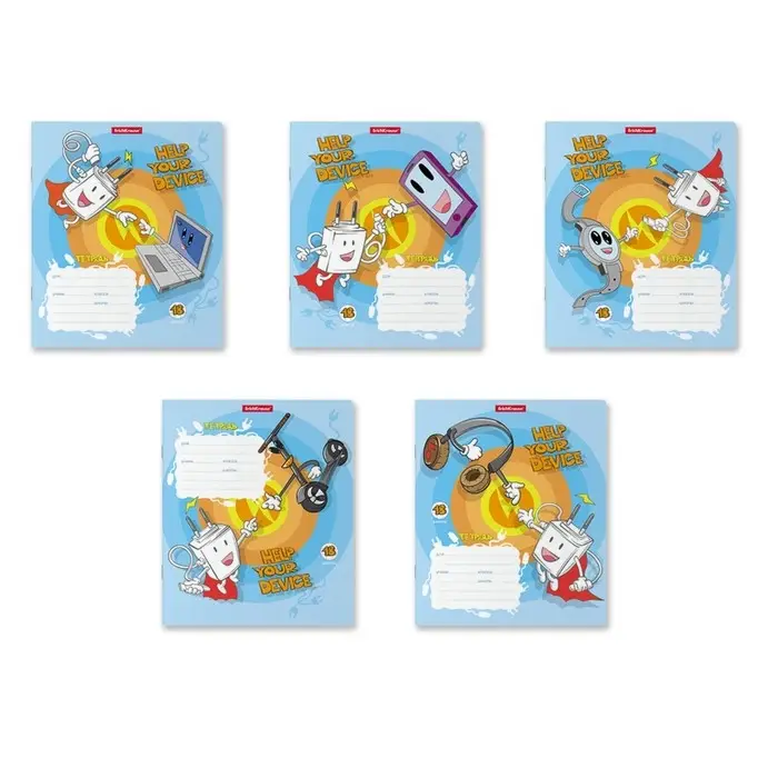 Тетрадь 18 листов в клетку ErichKrause Smart Charger, обложка мелованный картон, блок офсет, белизна 100%, МИКС Тетрадь 18 листов в клетку ErichKrause Smart Charger, обложка мелованный картон, блок офсет, белизна 100%, МИКС