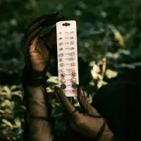 Серьги пусеты 12 пар One year, романтика, бело-серые в золоте