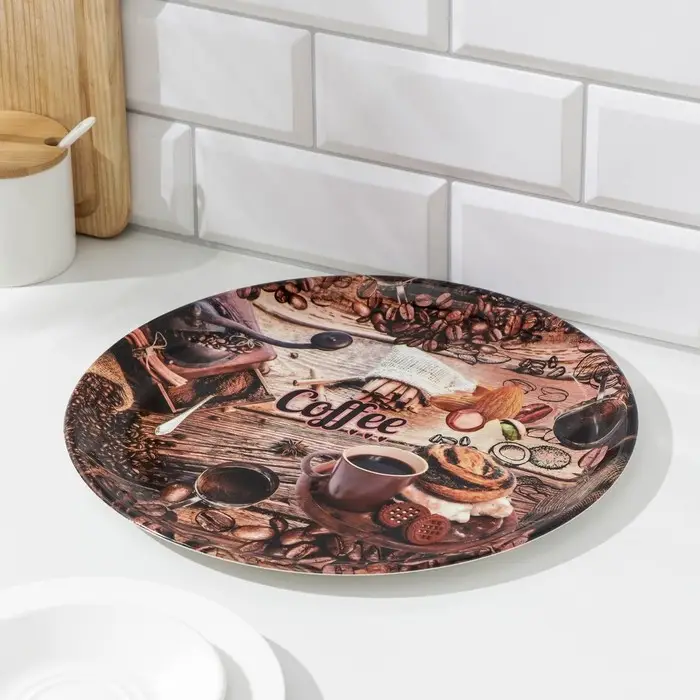 Поднос пластиковый «Макаруны», d=32 см, рисунок МИКС Поднос пластиковый «Макаруны», d=32 см, рисунок МИКС