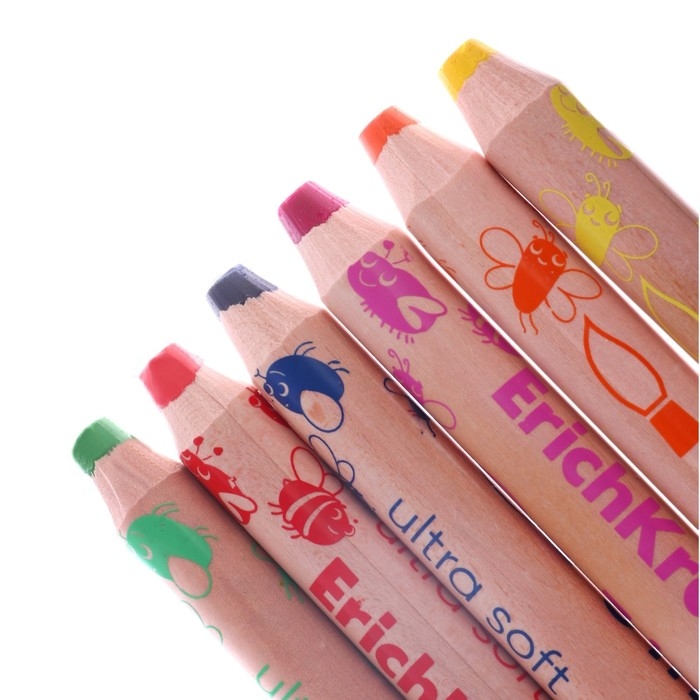 Карандаши 6 цветов ErichKrause "Baby Jumbo" дерево, утолщенные круглые, грифель 10 мм, точилка в подарок, европодвес