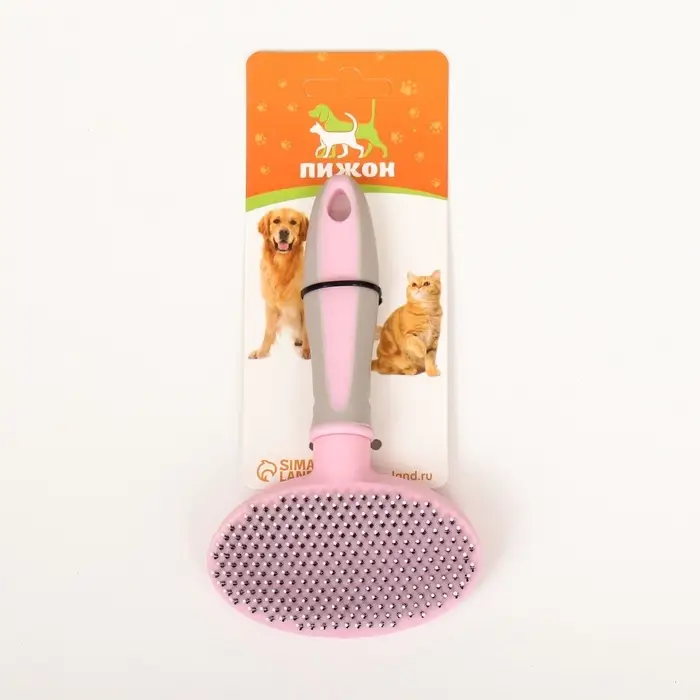 Пуходёрка средняя, 9.5&times;16.5 см, мягкая, с закруглёнными зубьями, пластик, розовая