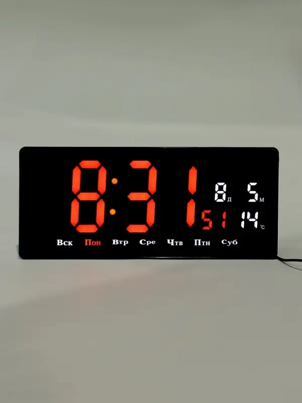 Часы электронные настенные, 36.2&times;15.5 см, красные цифры