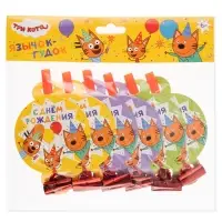 Карнавальные язычки гудки "Три Кота. Играем вместе", желтый, 11 см, 6 шт.