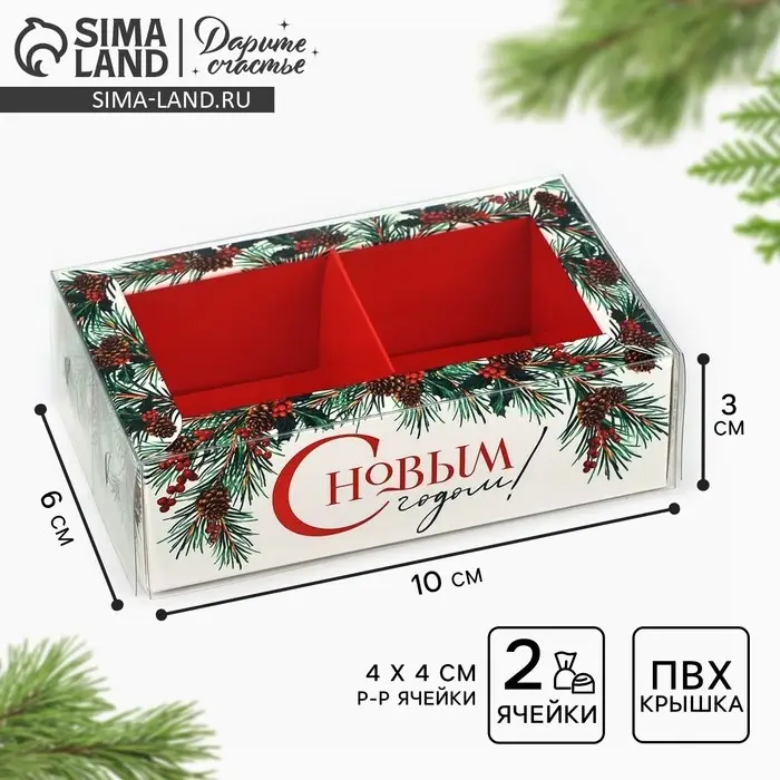 Коробка под 2 конфеты с ячейками «С Новым годом!», 10 х 6 х 3 см Коробка под 2 конфеты с ячейками «С Новым годом!», 10 х 6 х 3 см