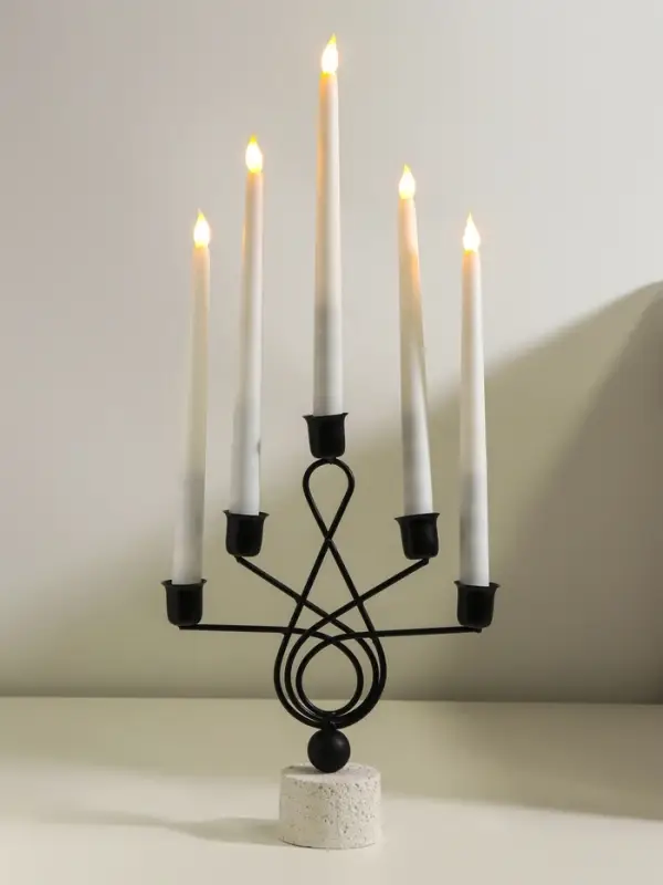 Подсвечник металл, дерево на 5 свечей  Подсвечник металл, дерево на 5 свечей "Викторианский" d=2,5 см чёрный 22,2х7х28 см