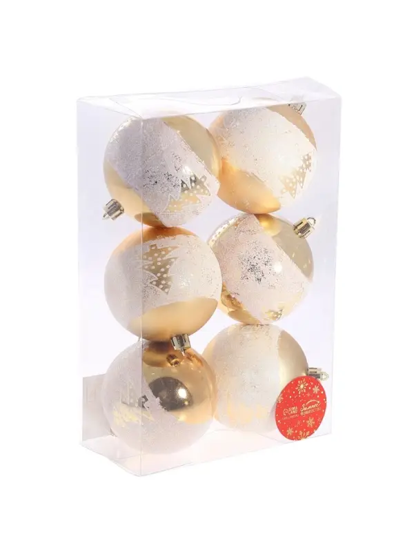 Ёлочные игрушки &laquo;Сказочный лес&raquo;, шары новогодние, набор 6 шт., d=8 см, золотистый