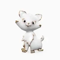 Брошь &laquo;Котенок&raquo;, взъерошенный, белая в золоте