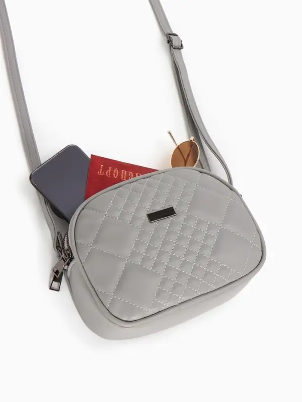 Сумка женская кросс-боди на молнии, 19&times;7&times;15 см, в клетку, серая