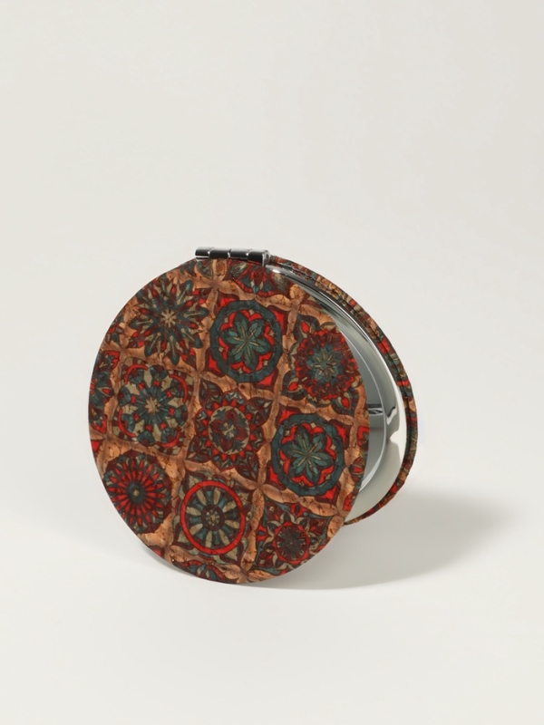 Зеркало складное «Орнамент», d = 7,2 см, с увеличением, цвет коричневый/оранжевый