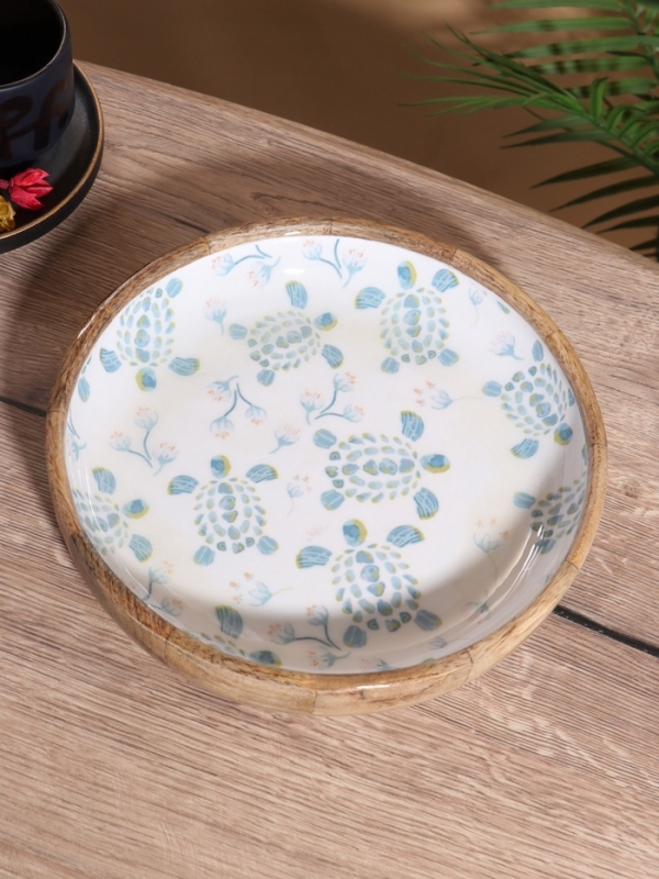 Блюдо Блюдо "Черепаха и цветы" дерево манго 25х25х4,5 см