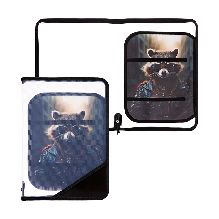 Папка для труда А4, 325 х 230 х 25 мм, молния вокруг, откидная планка, пластиковая, ПТР-1, Calligrata  Папка для труда А4, 325 х 230 х 25 мм, молния вокруг, откидная планка, пластиковая, ПТР-1, Calligrata "Енот"