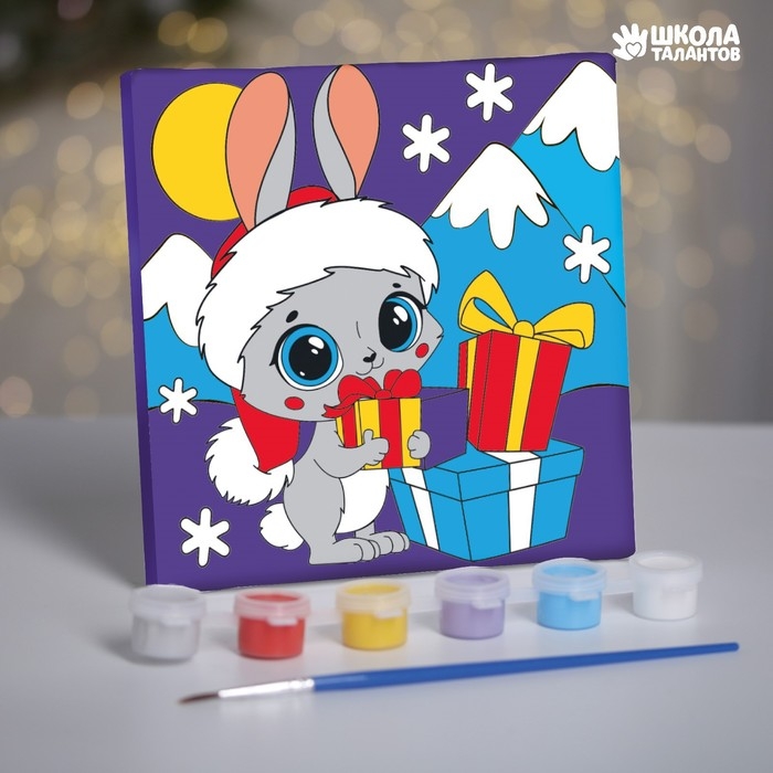 Картина по номерам «Новый год! Кролик с подарком», 15 х 15 см Картина по номерам «Новый год! Кролик с подарком», 15 х 15 см