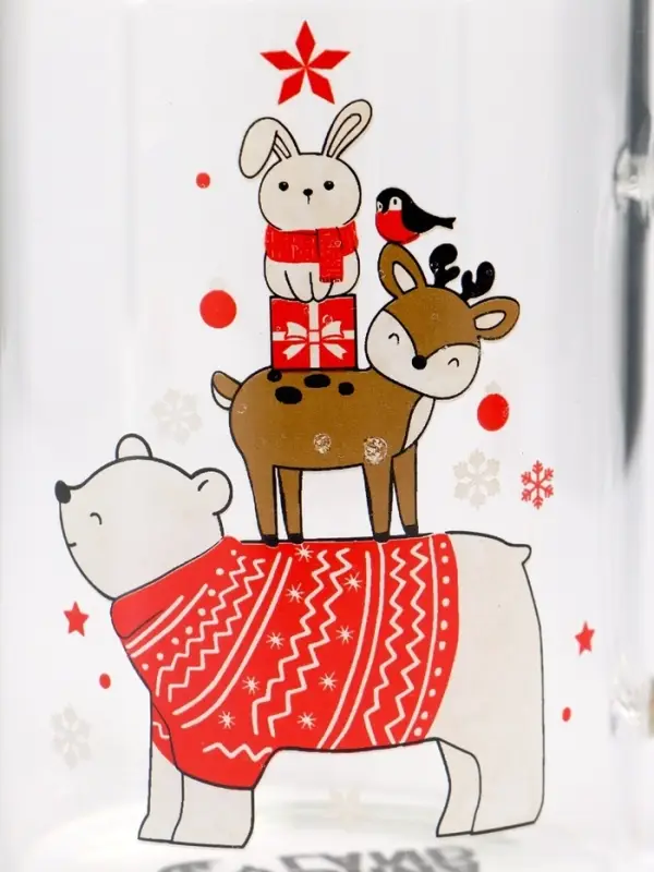 Кружка новогодняя с ложкой и крышкой &laquo;Зверята&raquo;, 470 мл