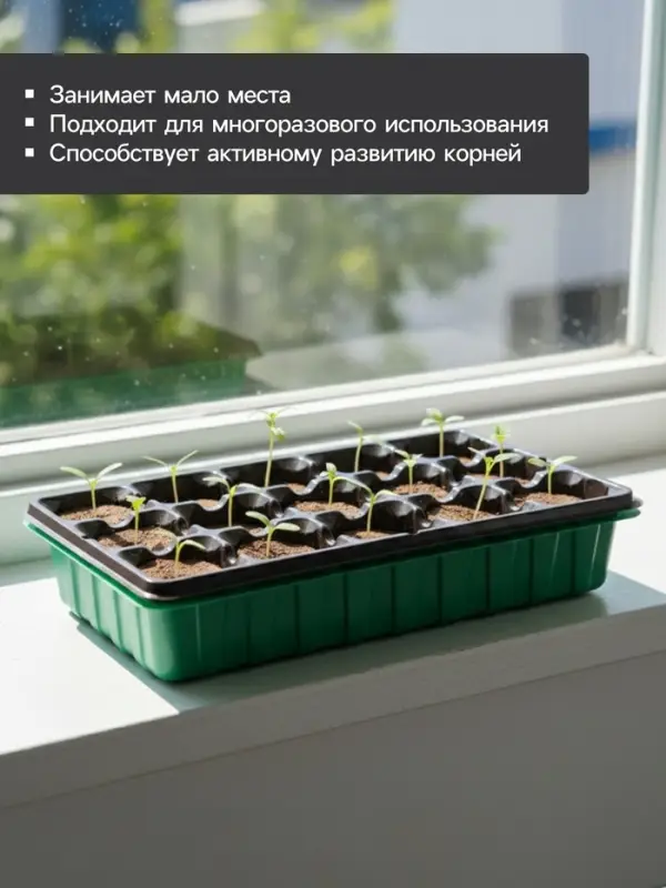 Набор для рассады: торфяная таблетка d=5.5 см, 15 шт., кассета на 15 ячеек по 150 мл, поддон 35&times;22 см, зелёный, пластик, Экоторф