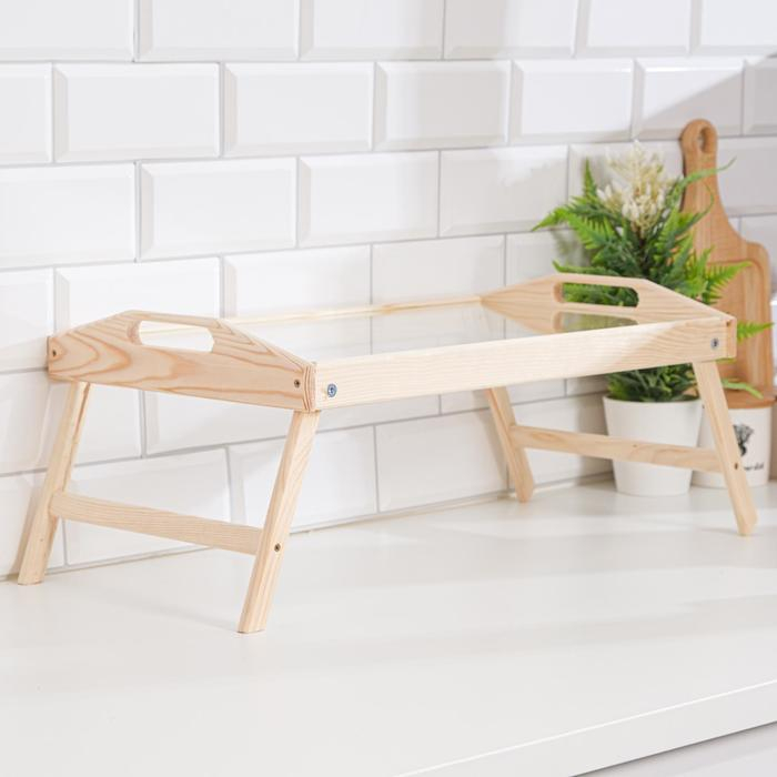 Столик для завтрака складной, 50×30см, с ручками, стекло Столик для завтрака складной, 50×30см, с ручками, стекло