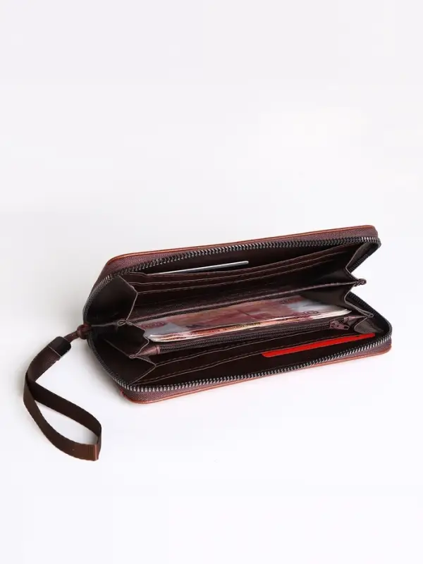 Портмоне-клатч мужской на молнии, рыжее