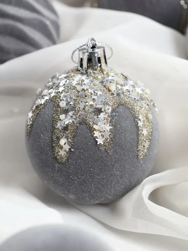 Набор шаров пластик d-6 см, 16 шт Набор шаров пластик d-6 см, 16 шт "Бархат. Маскарад" серый