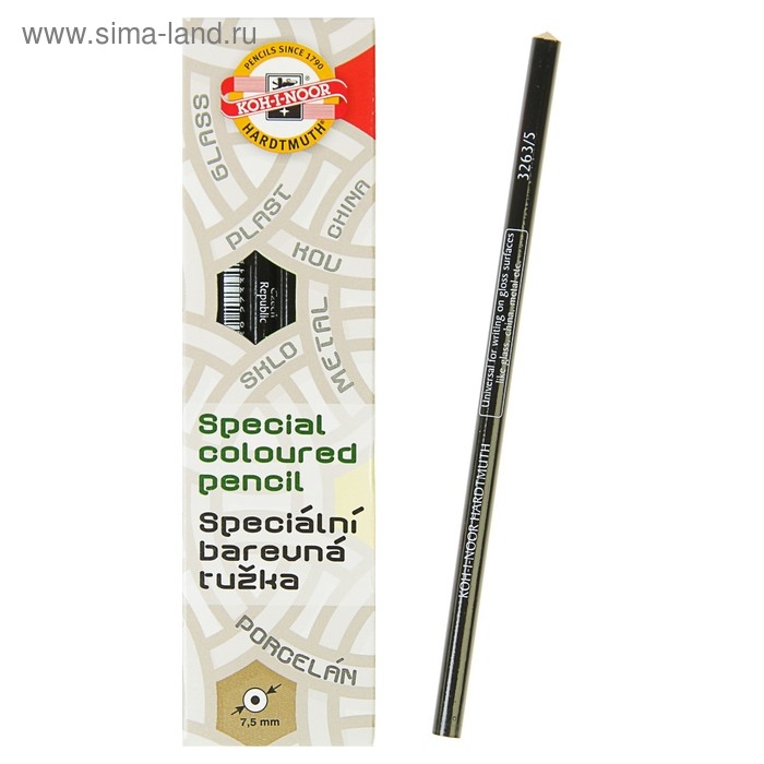 Карандаш незаточенный 4.3 мм, Koh-I-Noor 3263/5, по стеклу, металлу, пластику, чёрный, L=175 мм, МИКС упаковки Карандаш незаточенный 4.3 мм, Koh-I-Noor 3263/5, по стеклу, металлу, пластику, чёрный, L=175 мм, МИКС упаковки