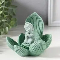 Сувенир полистоун "Лотос и Будда" зелёный 12,5х12,5х11 см