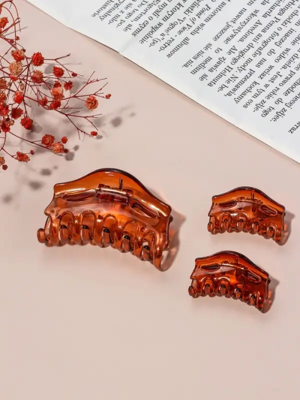 Крабики для волос QF &laquo;Флориана&raquo;, набор 3 шт., геометрия дуга, 6.5 и 4 см, коричневые