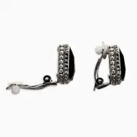 Серьги клипсы для ушей QF &laquo;Винтаж&raquo;, чёрная в чернёном серебре