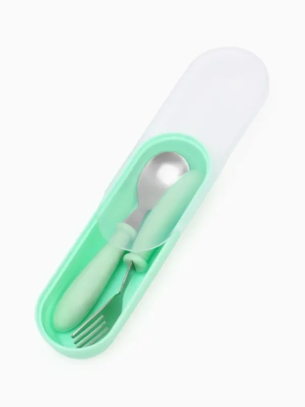 Набор детских столовых приборов в футляре: вилка, ложка Крошка Я бирюзовый Набор детских столовых приборов в футляре: вилка, ложка Крошка Я бирюзовый