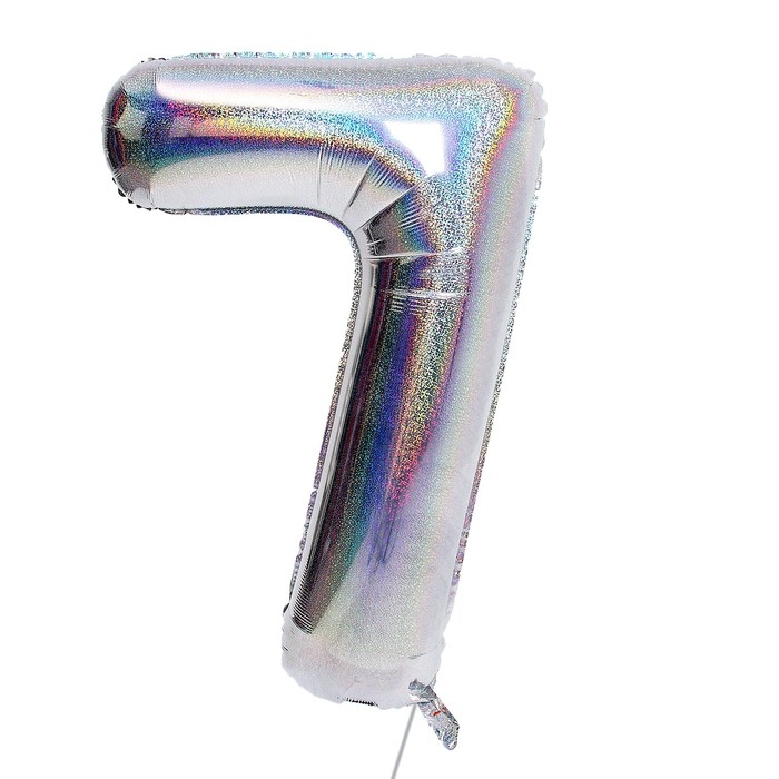 Шар фольгированный 40" &laquo;Цифра 7&raquo;, голография, серебро
