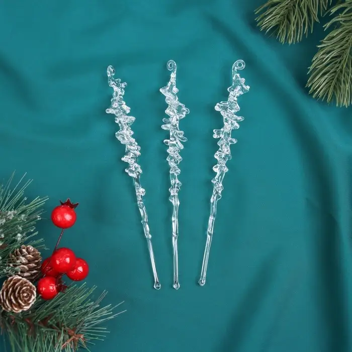 Набор ёлочных игрушек 4 шт. «Зимнее волшебство. Сосулька с капелькам» пластик, 14.5×1 см, прозрачный