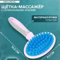 Щётка-массажёр для животных, 9.5&times;16.5 см, с силиконовыми зубьями, средняя, пластик, розовая, голубая