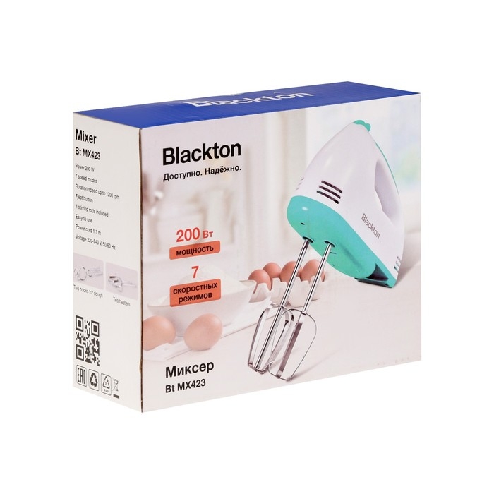 Миксер Blackton Bt MX423, ручной, 200 Вт, 7 скоростей, бело-бирюзовый Миксер Blackton Bt MX423, ручной, 200 Вт, 7 скоростей, бело-бирюзовый