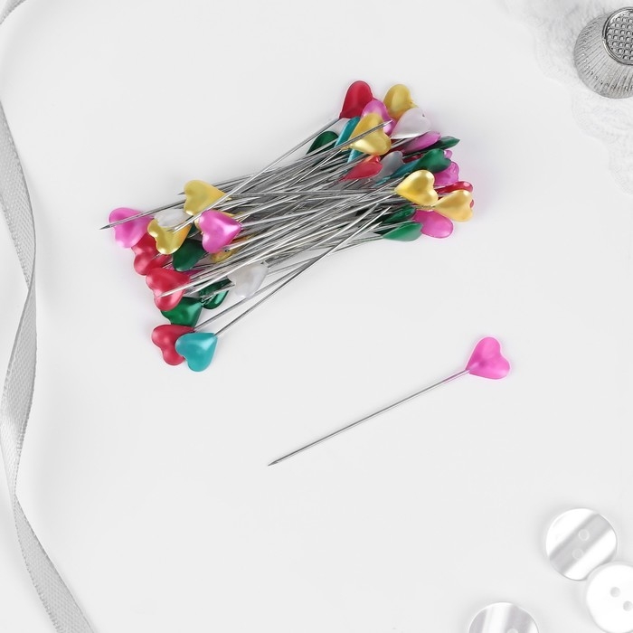 Булавки портновские «Сердце», 55 мм, 50 шт, цвет МИКС Булавки портновские «Сердце», 55 мм, 50 шт, цвет МИКС