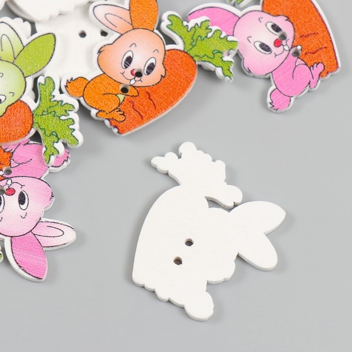 Пуговицы дерево для творчества 2 прокола Пуговицы дерево для творчества 2 прокола "Зайчик с морковкой" набор 15 шт 3,3х3,7 см