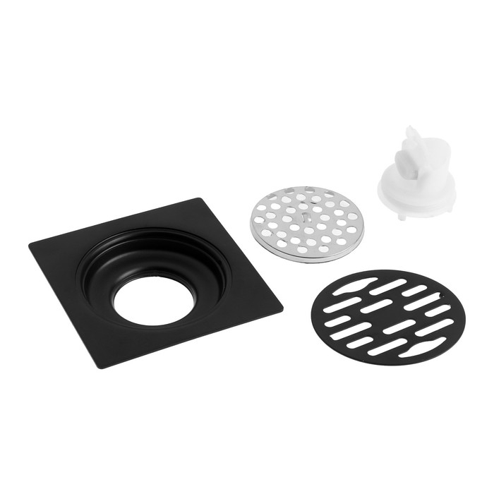 Трап ZEIN, 100х100 мм, вертикальный, с патрубком, нержавеющая сталь, черный Трап ZEIN, 100х100 мм, вертикальный, с патрубком, нержавеющая сталь, черный