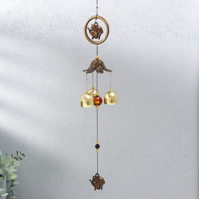 Музыка ветра металл Музыка ветра металл "Семейство слонов в круге" 3 колокольчика 1 фигурка 40 см