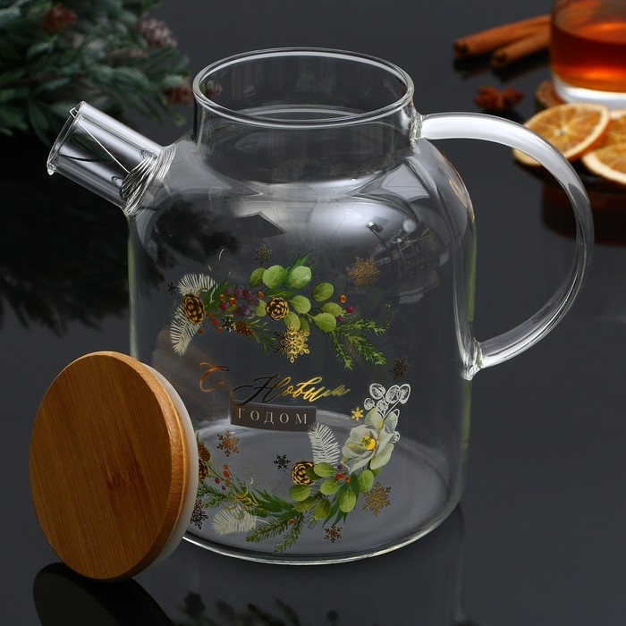 Чайник заварочный стеклянный с бамбуковой крышкой Дорого внимание «С Новым годом. Зимние истории», 1700 мл Чайник заварочный стеклянный с бамбуковой крышкой Дорого внимание «С Новым годом. Зимние истории», 1700 мл