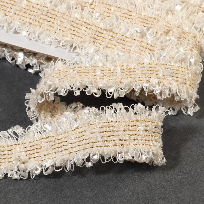 Тесьма декоративная «Твидовая», двусторонняя, 30 мм, 5 ± 0,5 м, цвет бежевый Тесьма декоративная «Твидовая», двусторонняя, 30 мм, 5 ± 0,5 м, цвет бежевый