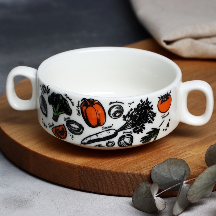 Супница с ручками керамическая «Овощи», 10.5 х 5 см, 220 мл, цвет белый Супница с ручками керамическая «Овощи», 10.5 х 5 см, 220 мл, цвет белый