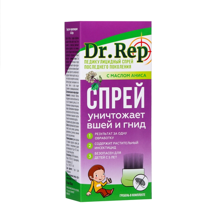 Cпрей Доктор Реп средство педикулицидное с гребнем, 100 мл Cпрей Доктор Реп средство педикулицидное с гребнем, 100 мл