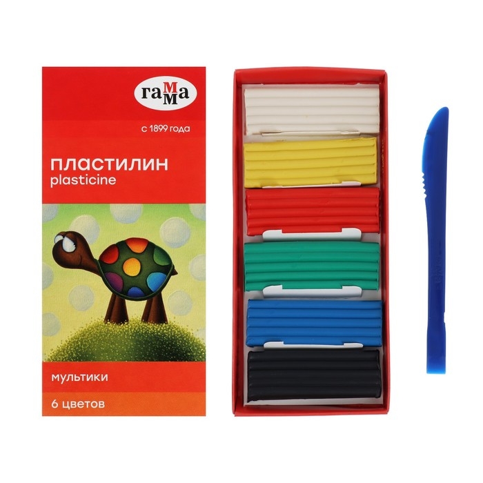 Пластилин 6 цветов 120 г, Пластилин 6 цветов 120 г, "Гамма" "Мультики", со стеком