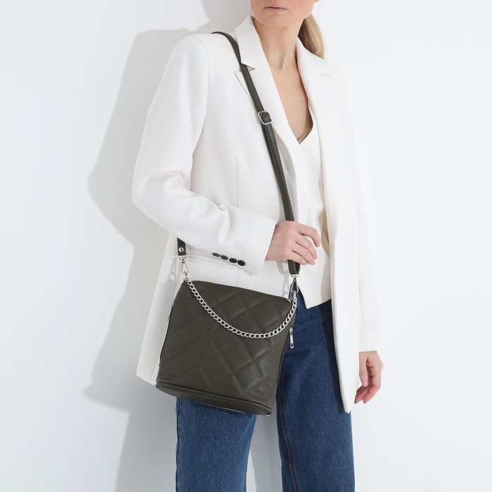 Сумка кросс-боди Janelli на молнии, наружный карман, цвет хаки Сумка кросс-боди Janelli на молнии, наружный карман, цвет хаки