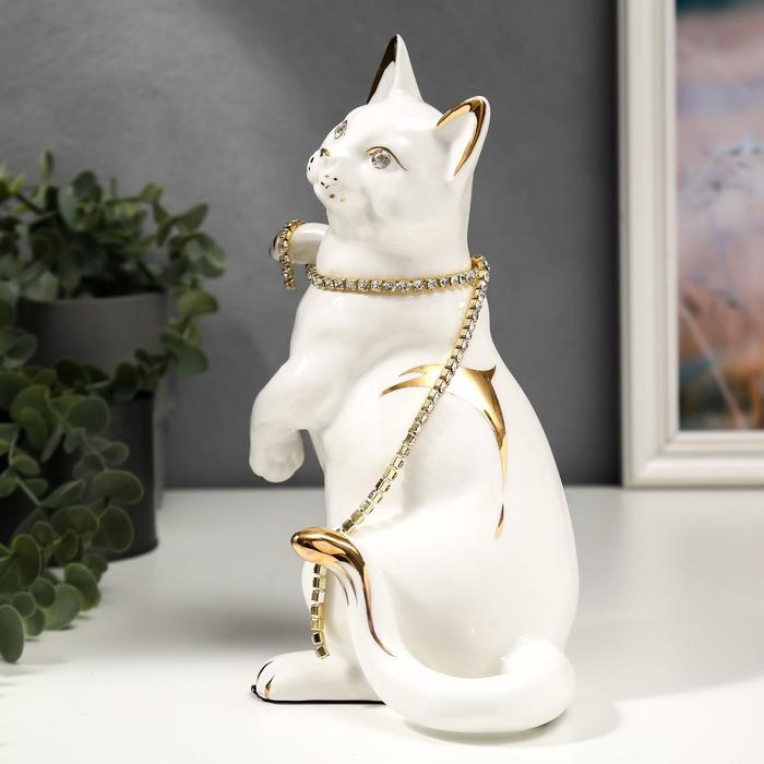 Сувенир керамика Сувенир керамика "Белая кошечка с пояском" с золотом, стразы 22,5 см
