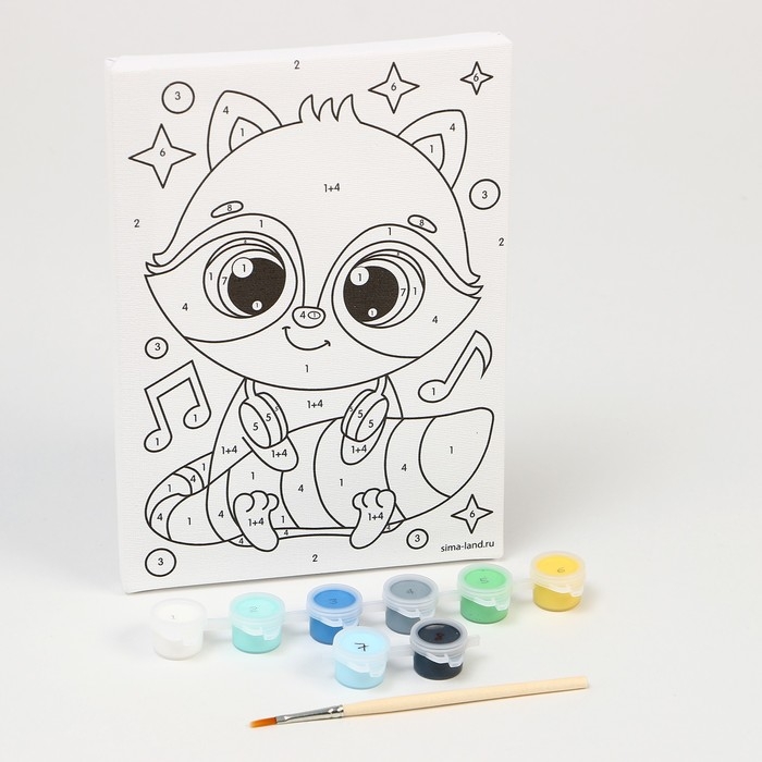 Картина по номерам для детей «Енот с наушниками», 21 х 15 см