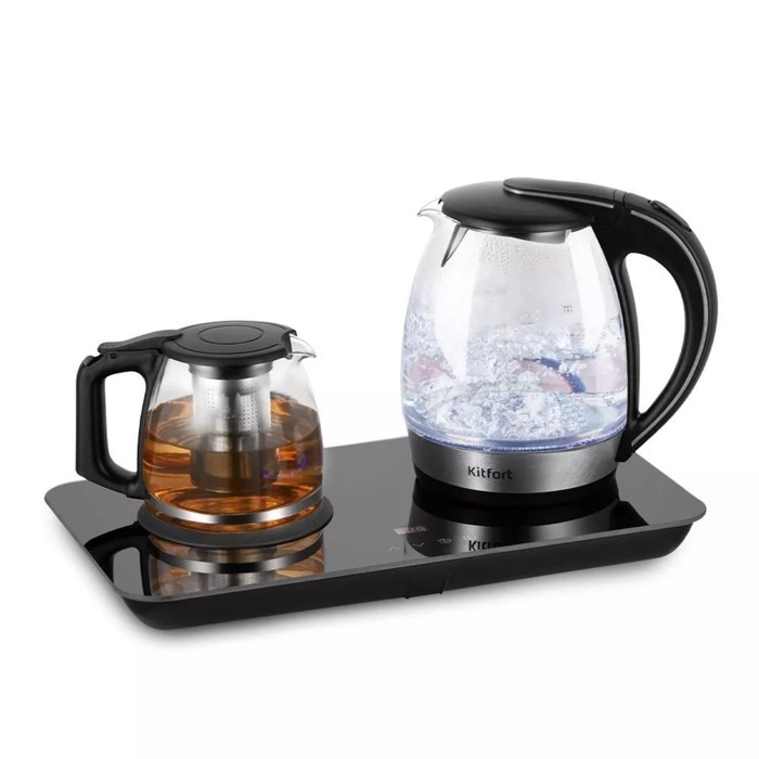 Чайный набор Kitfort КТ-6609, стекло, 1.7/1 л, 2200 Вт, регулировка t°, дисплей, чёрный Чайный набор Kitfort КТ-6609, стекло, 1.7/1 л, 2200 Вт, регулировка t°, дисплей, чёрный